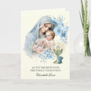 Heilige Kommunion Maria Jesus Blumen Feiertagskarte