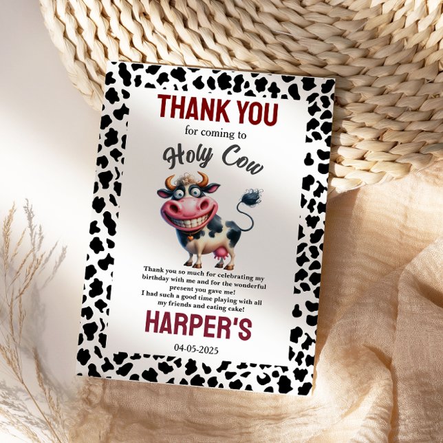 Heilige Kuh! 1. Geburtstag | Bauernhoftier-Party Dankeskarte (Holy Cow! 1st Birthday | Farm Animal Party Thank You Card
)
