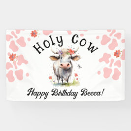 Heilige Kuh 1. Geburtstag Wasserfarbe Rosa Banner