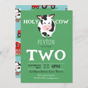 Heilige Kuh 2. Geburtstagsfarm Party Einladung