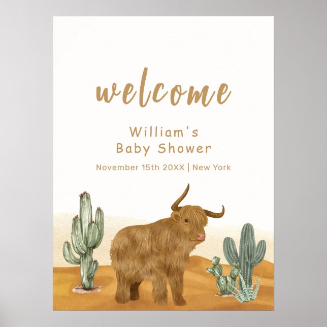 Heilige Kuh Boho Cactus Desert Baby Dusche Willkom Poster (Vorne)