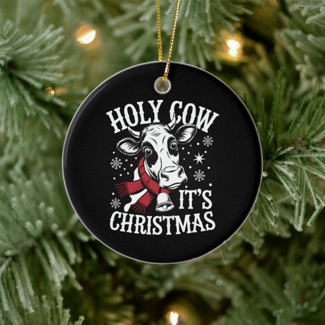 Heilige Kuh Es ist Weihnachten Funny Cow Lover Far Keramik Ornament (Baum)