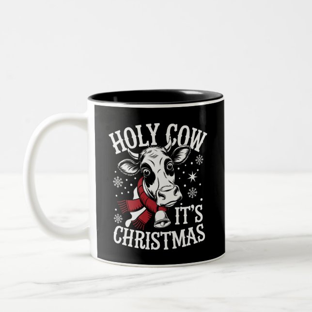 Heilige Kuh Es ist Weihnachten Funny Cow Lover Far Zweifarbige Tasse (Links)