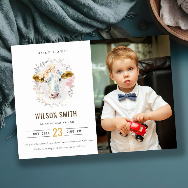 Heilige Kuh Farm Kinder Foto jedes Alters Geburtst Dankeskarte (Von Creator hochgeladen)