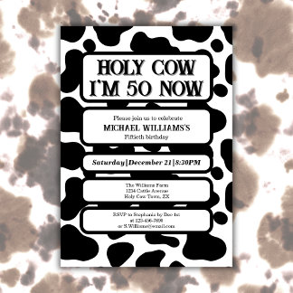 Heilige Kuh Funny Schwarz-weiß 50. Geburtstag Einladung
