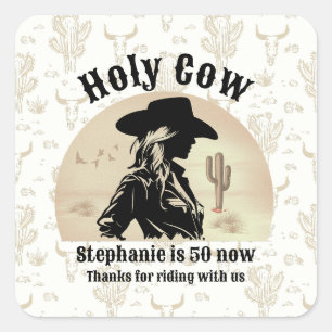 Heilige Kuh Funny Vintag Cowgirl 50. Geburtstag Quadratischer Aufkleber