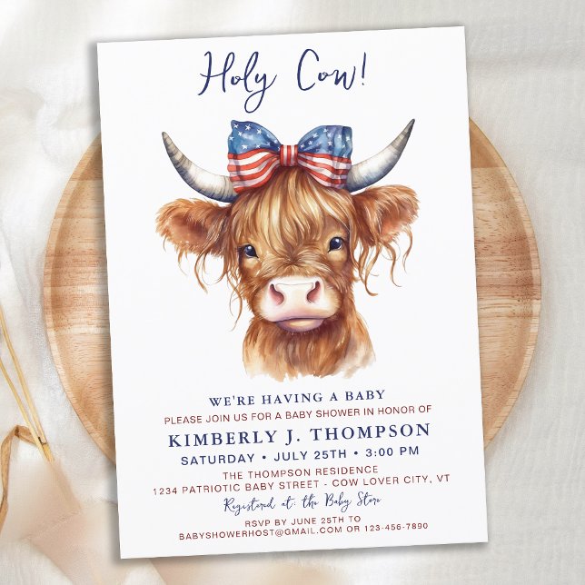 Heilige Kuh Highland Calf Patriotic Baby Dusche Einladung (Von Creator hochgeladen)