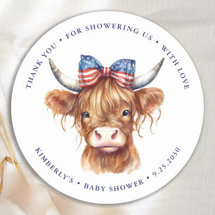 Heilige Kuh Highland Calf Patriotic Baby Dusche Runder Aufkleber