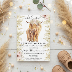 Heilige Kuh Highland Kalb Baby Shower Pampas Gras Einladung