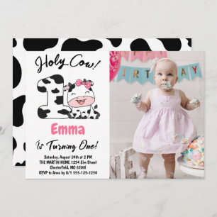 Heilige Kuh Ich bin ein Mädchen 1. Geburtstag Foto Einladung
