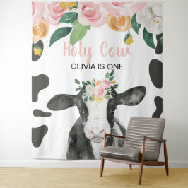 Heilige Kuh Ich bin ein rosafarbener Gingham-Blüte Wandteppich