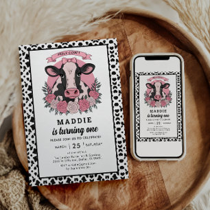 Heilige Kuh, ich bin eine Cowgirl 1. Geburtstagsfe Einladung