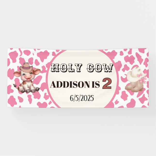 Heilige Kuh ich bin zwei Kuh Print Birthday Banner (Horizontal)