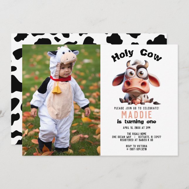 Heilige Kuh Karikaturen Ich bin ein Cowgirl 1. Geb Einladung (Vorne/Hinten)