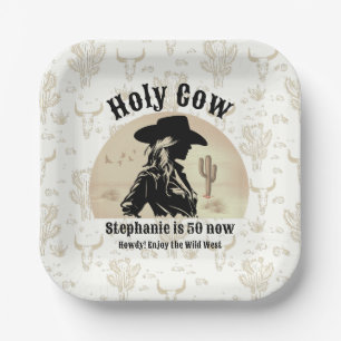 Heilige Kuh Lustige Vintage-Cowgirl 50. Geburtstag Pappteller