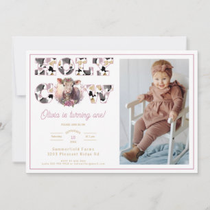 Heilige Kuh Pink Wasserfarbe Foto Geburtstagsparty Einladung