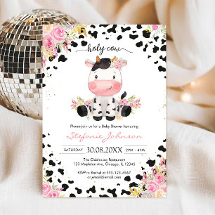 Heilige Kuh Rosa Florale Cowgirl-Baby-Party Einladung