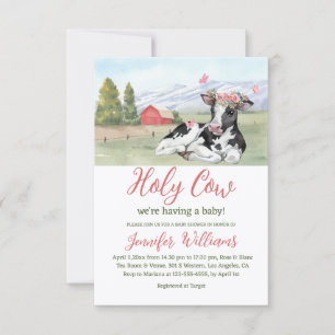 heilige Kuh rosa grün Mädchen-Baby-Party Einladung