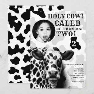 Heilige Kuh! Schwarz-weiß Country-Geburtstagsparty Einladung