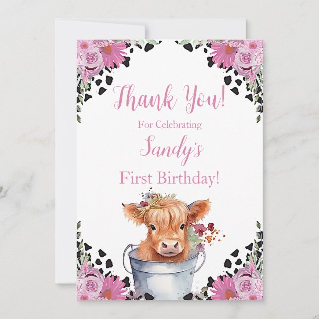 Heilige Kuh zum ersten Geburtstag, vielen Dank Dankeskarte (Vorderseite)