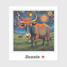 Heilige Kühe in festlicher Verkleidung für Diwali Aufkleber