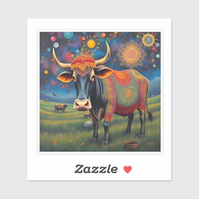 Heilige Kühe in festlicher Verkleidung für Diwali Aufkleber (Blatt)