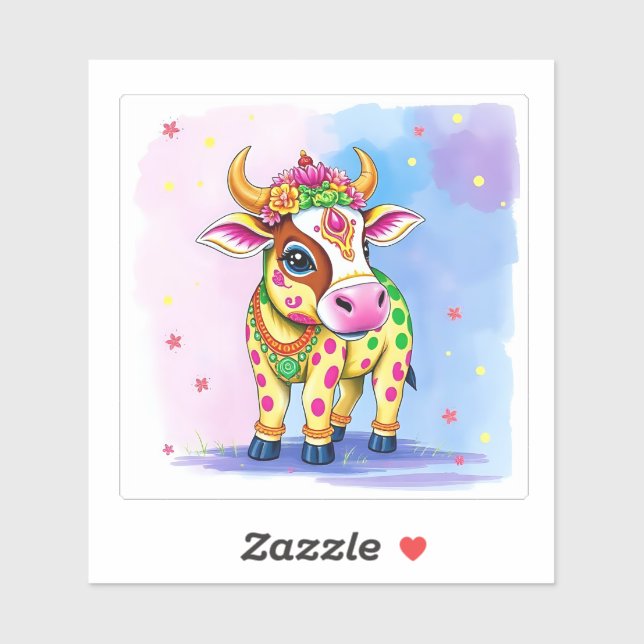 Heilige Kühe in festlicher Verkleidung für Diwali Aufkleber (Blatt)