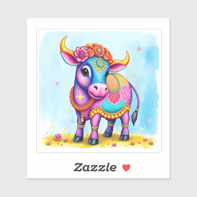 Heilige Kühe in festlicher Verkleidung für Diwali Aufkleber (Blatt)