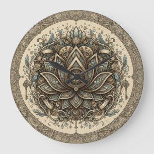 Heilige Lotos-Mandala Vintage Spirituelle Kunst Große Wanduhr