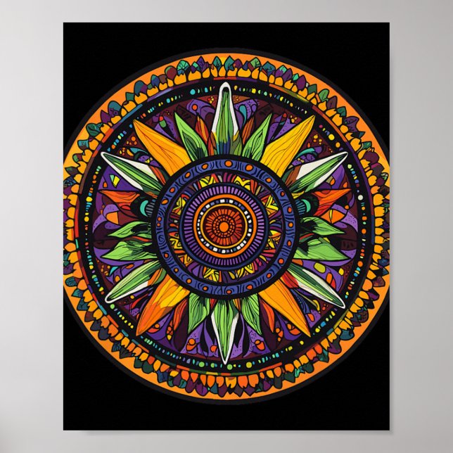 Heilige Mandala-Sonnenstrahlen-Meditation Poster (Vorne)