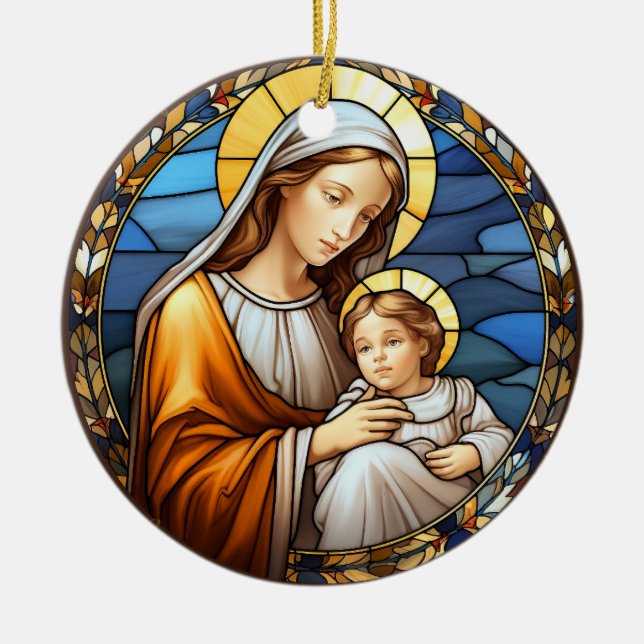Heilige Maria und Baby Jesus festgehalten Glass Na Keramik Ornament (Vorne)