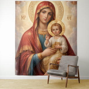 Heilige Mutter Gottes Göttliche Liebe & Schutz´10 Wandteppich