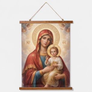 Heilige Mutter Gottes Göttliche Liebe & Schutz´10 Wandteppich Mit Holzrahmen