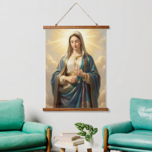 Heilige Mutter Gottes – Göttliche Liebe & Schutz´9 Wandteppich Mit Holzrahmen