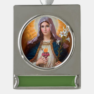 Heilige Mutter Mary Immakulieren Herz, katholische Banner-Ornament Silber