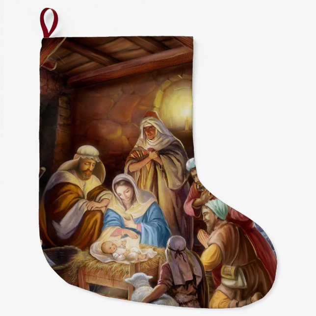 Heilige Nacht Jesus in der Krippe Großer Weihnachtsstrumpf