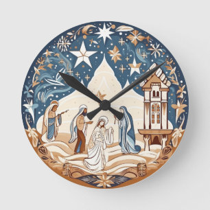 Heilige Nacht - Krippe Runde Wanduhr