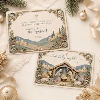Heilige Nacht Krippenszene 3D Papier Weihnachtskar Einladung