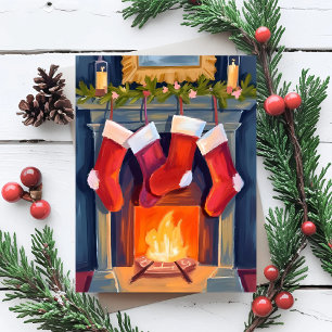 Heilige Nacht   Weihnachtsstrümpfe Wasserfarbe Feiertagskarte