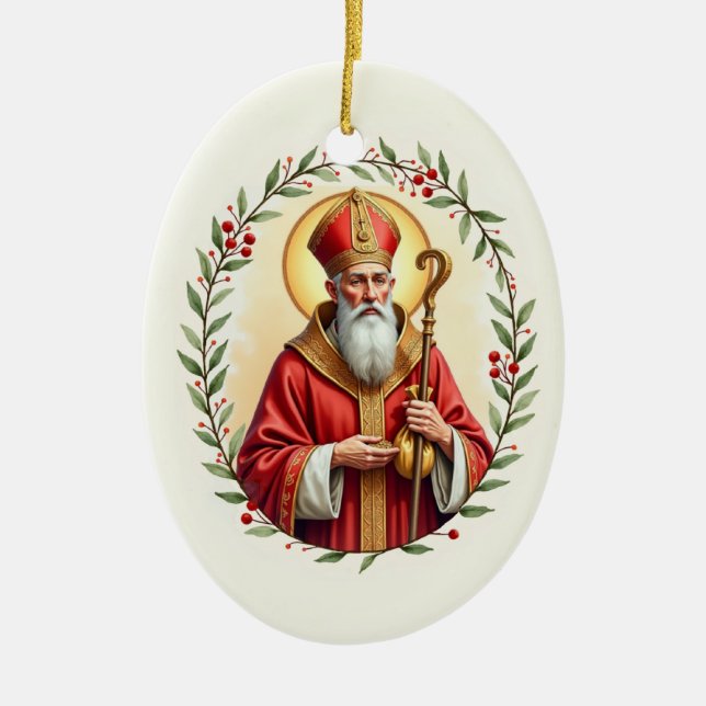 Heilige Nikolaus-Schrift Keramik Ornament (Vorne)