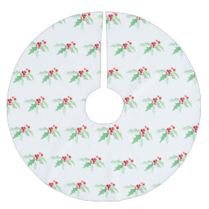 Heilige rote Beeren Weihnachtswasserfarbe grün rot Polyester Weihnachtsbaumdecke