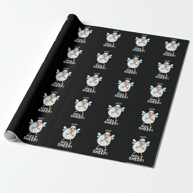 Heilige Schafe Funny Animal Pun Dark BG Geschenkpapier (Ungerollt)