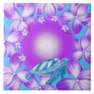 Heilige Schildkröte, Blüte des Lebens & Florales D Fliese