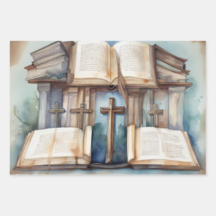 Heilige Schriften und Kreuz Geschenkpapier Set