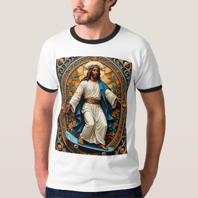 Heilige Skateboard Jesus Verziert Icon Style T-Shi T-Shirt (Vorderseite)