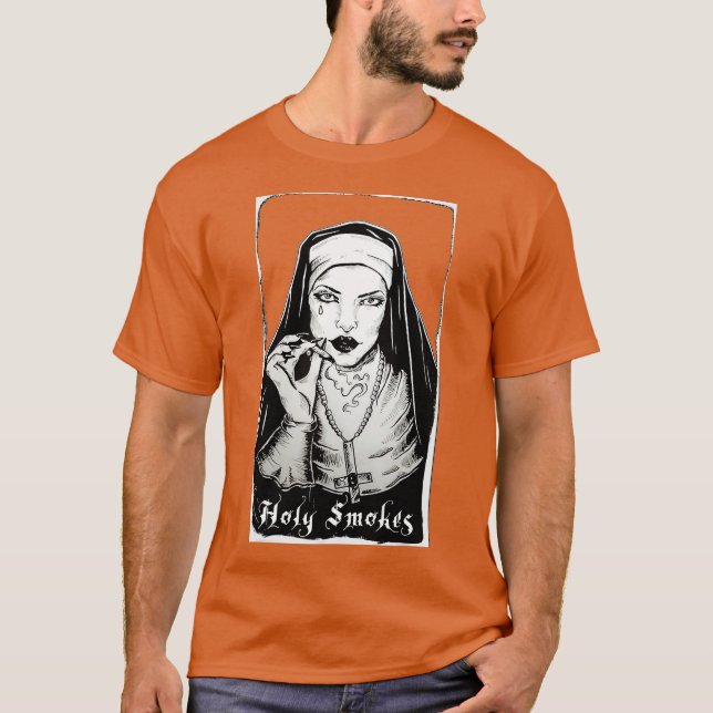 Heilige Smokes Funny Nun Halloween Goth Occult T-Shirt (Vorderseite)