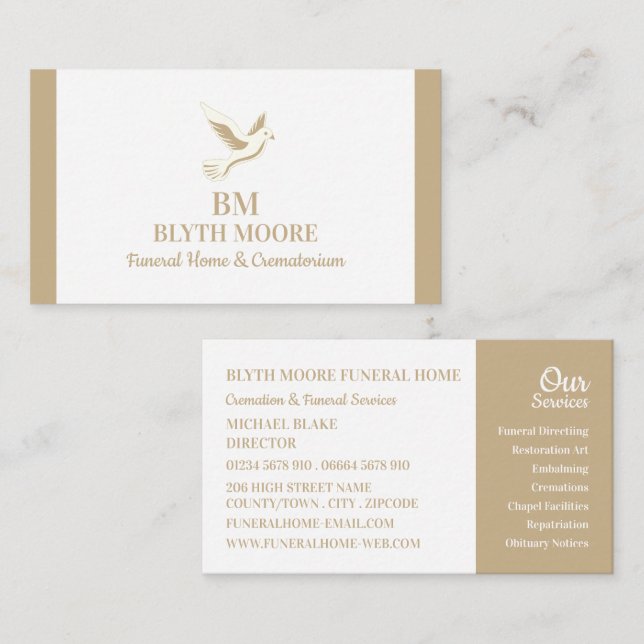 Heilige Taube, Beerdigung Zuhause, Direktoren Visitenkarte (Vorne/Hinten)