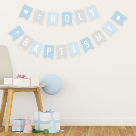 Heilige Taufe Blau und Gray Baby Boy Celebration Wimpelkette