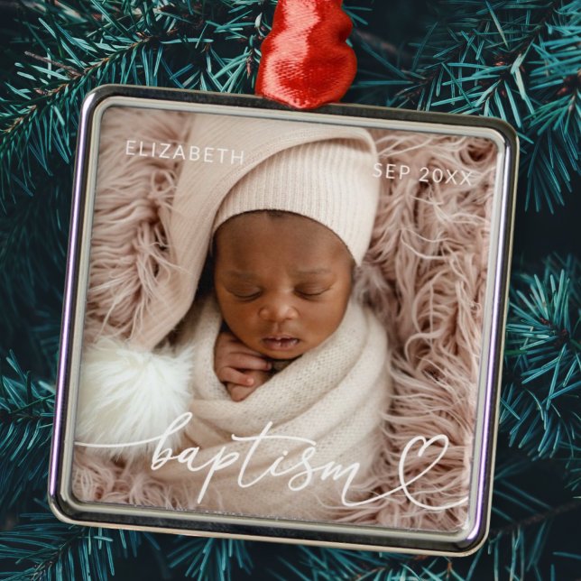 Heilige Taufe Elegantes Foto Modernes Chic Heart B Ornament Aus Metall (Von Creator hochgeladen)