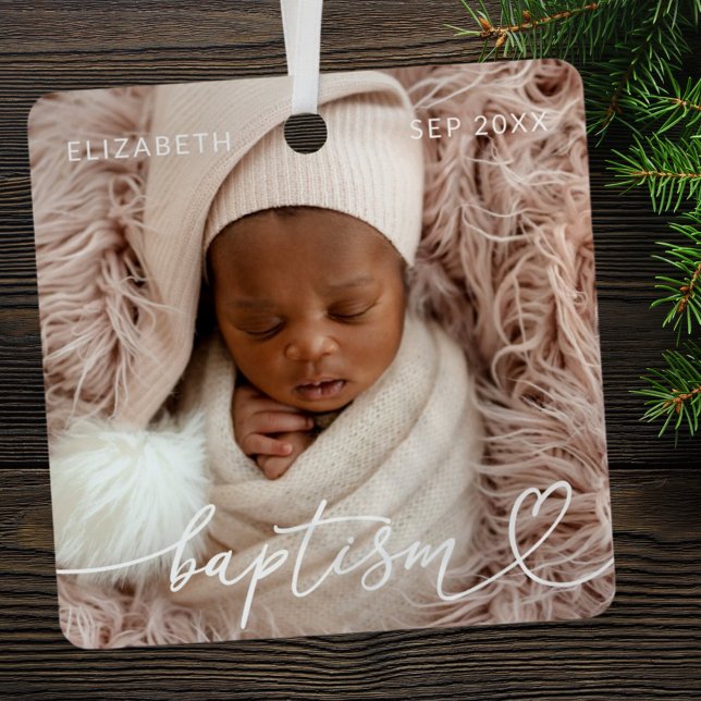 Heilige Taufe Elegantes Foto Modernes Chic Heart B Ornament Aus Metall (Von Creator hochgeladen)